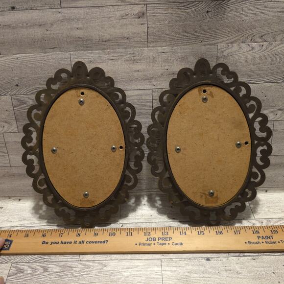 Vintage 1978 Homco Boho 9-5/8" Oval Mirror Faux Rattan Resin Wicker Set of 2 - Picture 4 of 8